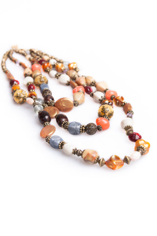 Beaded Gems Necklace - Brown
