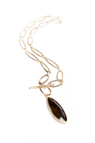 Smokey Green & Gold Organic Linked Necklace