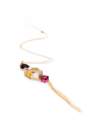 Facetted Gold & Purple Tassel Necklace