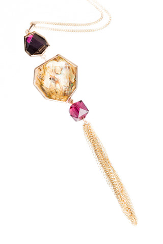 Facetted Gold & Purple Tassel Necklace