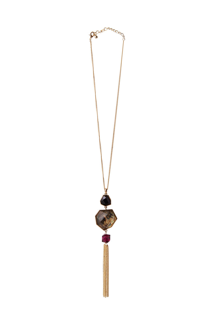 Facetted Gold & Purple Tassel Necklace