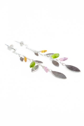 Delicate Leaf Earrings - Pink & Green