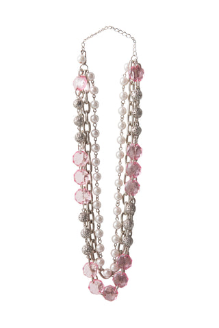 Beaded Gems Necklace - Pink