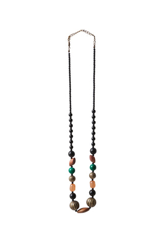 Black, Green & Terracotta Beaded Necklace