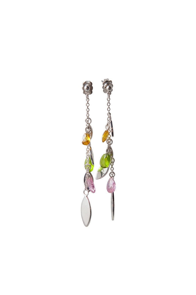 Delicate Leaf Earrings - Pink & Green